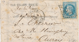 LAC BALLONS MONTES - LAC - La Ville De CHATEAUDUN - LMI - Pos 432 - CàD Paris Belleville - 5/11/70 - Cachet Arrivé Auray - Guerre De 1870