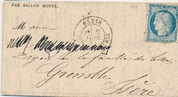 LAC BALLONS MONTES - LAC - LE NEWTON - Gazette Absents N°21 - Etoile Sur N°37 (défect.) - CàD Paris Place De La Bourse 2 - Guerre De 1870