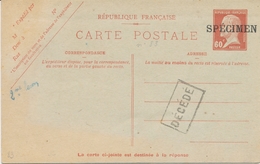 EP ENTIERS POSTAUX (Réf. YVERT/TELLIER) - EP - 60c Rouge PASTEUR CPRP1 - Carte Réponse - Surch. SPECIMEN + Limoges Cours - Cartes-lettres