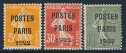 (*) PREOBLITERES - (*) - N°30/32 - 3 Val PARIS 1922 - TB - 1893-1947