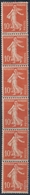 ** ROULETTES - ** - N°2 - 10c Semeuse Rouge (N°138) - Bde De 5 - TB - Coil Stamps