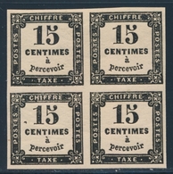 **/* TIMBRES TAXE - **/* - N°3 - 15c Noir - Bloc De 4 - 2 Ex. ** - TB - 1859-1959.. Ungebraucht