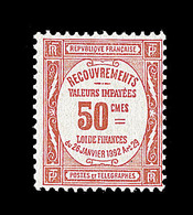 ** TIMBRES TAXE - ** - N°47 - 50c Rouge - Signé Calves - TB - 1859-1959 Mint/hinged