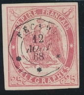 O TIMBRES - TELEGRAPHE - O - N°1 - 25c Rouge Carmin - Signé JF. Brun - TB - Telegraphie Und Telefon