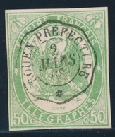 O TIMBRES - TELEGRAPHE - O - N°2 - 50c Vert - Obl Rouen Préfecture 2 Mars 68 - TB/SUP - Telegraph And Telephone