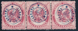 O TIMBRES - TELEGRAPHE - O - N°5 - 25c Rouge Carminé - Bande De 3 - TB - Télégraphes Et Téléphones