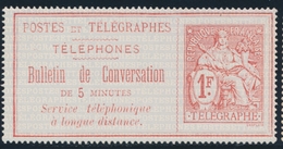 (*) TIMBRES - TELEPHONE - (*) - N°10 - 1F Rouge Sur Azuré - TB - Telegraph And Telephone