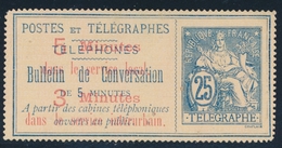 (*) TIMBRES - TELEPHONE - (*) - N°13 - 25c Bleu - Sur Chamois Surchargé - TB - Telegrafi E Telefoni