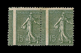 ** VARIETES - ** - N°130 - 15c Vert-gris - Papier GC- Paire Horiz. Piquage Vertic. à Cheval - TB - Unused Stamps