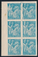 ** VARIETES - ** - N°650 - 1F Bleu Clair - ND - Bloc De 6- CdF -2 Ex. Pli Accordéon - 1ex. Imp. Défect - TB - Unused Stamps