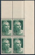 ** VARIETES - ** - N°730 - 20F Vert - Bloc De 4 CdF - 2 Ex. Dble Piquage - TB - Unused Stamps