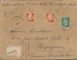 L CA Sur Lettre - L - N°248 (x2), N°174 - Obl. PARIS - 20/5/32 - S/Pli. Chargé Pr PERPIGNAN - TB - Briefe U. Dokumente