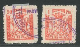 O ANDORRE TIMBRES FISCAUX - O - N°3832/33 - 50c Et 1p Rouge - Taxe D'Hostellerie - Obl. Grd Cachet Violet - TB - Gebraucht
