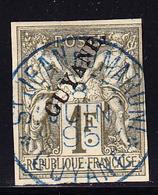 O GUYANE - O - N°15 - 1F Olive - Belle Obl. Bleue - Signé Bourses Des Timbres - TB - Altri & Non Classificati