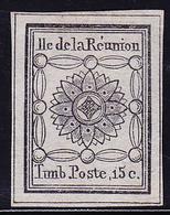 (*) REUNION - (*) - N°1 - 15c Noir S/azuré - Réimpression - Signé - TB - Altri & Non Classificati