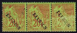 ** REUNION - ** - N°23 - 20c Brique S/vert - Bde De 3 - Variété De Surcharge - TB - Other & Unclassified