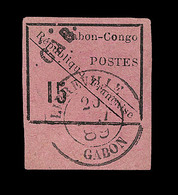 O GABON - O - N°14 - 15c Noir S. Rose - Lég. Pelurage - Andere & Zonder Classificatie