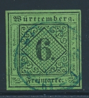 O WURTEMBERG - O - N°3 - 6k. Vert - Obl Bleue - TB - Autres & Non Classés