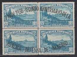 ** ESPAGNE - ** - N°623B - Bloc De 4 - Avec Surcharge Du 7/11/1938 - TB - Unused Stamps