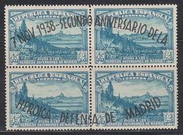 ** ESPAGNE - ** - N°623B - Bloc De 4 - Avec Surcharge Du 7/11/1938 - TB - Ungebraucht