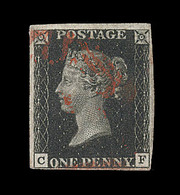 O GRANDE BRETAGNE - O - N°1 - 1p. Noir - Obl Croix De Malte Rouge - Superbe - Used Stamps