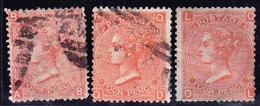 O GRANDE BRETAGNE - O - N°32 - 4p. Rouge-orange (x3) - Planches 8, 9, 11 - B/TB - Used Stamps