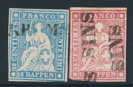 O SUISSE - O - N°27/28 - Obl. Linéaire - B/TB - 1843-1852 Federal & Cantonal Stamps