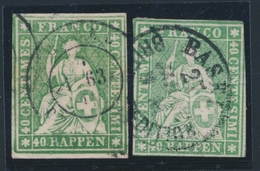 O SUISSE - O - N°30 - 40c Vert (x2) - Nuances - Obl. Diff. - B/TB - 1843-1852 Poste Federali E Cantonali