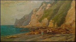 EDWARD WILLIAM CHARLTON (1859 - 1935) Oil On Board - Title: A LANDSLIDE - DEVON - Olii