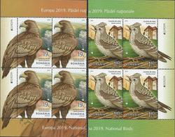 RUMANIA /ROMANIA /RUMÄNIEN -EUROPA 2019 -NATIONAL BIRDS.-"AVES -BIRDS -VÖGEL -OISEAUX"- 2 BLOQUES De 4 - VIÑETA EUROPA - 2019