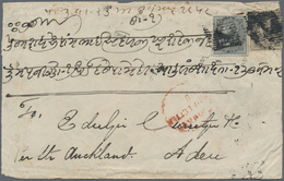 Aden: 1858 Cover From Bombay To ADEN Per Steamer "Auckland", Franked By 1855 4a. Black On Bluish Pap - Yémen