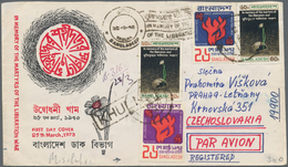 Bangladesch: 1973, Stamps Of Two Issues In Combination With Surcharged Pakistan 2p. On Reverse On Ca - Bangladesch