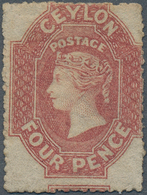 Ceylon / Sri Lanka: 1861, QV 4d. Rose-red With Rough Perf. And Star Wmk., Mint Hinged With Large Par - Sri Lanka (Ceylan) (1948-...)