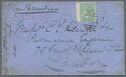 Ceylon / Sri Lanka: 1872 Wing-marginal Single 24c. Green Used On Cover From Galle To London 'Via Bri - Sri Lanka (Ceylon) (1948-...)