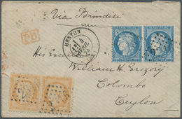 Ceylon / Sri Lanka: 1873. Envelope Addressed To Ceylong Bearing French 'Siege De Paris' Yvert 37, 25 - Sri Lanka (Ceylan) (1948-...)