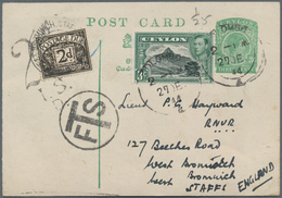 Ceylon / Sri Lanka: 1944/1953, Two Insufficiently Franked Postal Stationery Cards 3c. Green Used Fro - Sri Lanka (Ceilán) (1948-...)