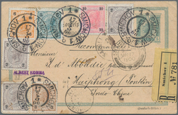 Französisch-Indochina: 1900, Incoming Registered Mail From SMICHOV/Bohemia/Austria, Uprated Statione - Covers & Documents