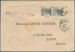 Hongkong: 1899, 20 C. On 30 C. Green, Vertical Pair On Cover From Hong Kong (8.3.99) With "PER ENGLI - Andere & Zonder Classificatie