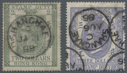 Hongkong - Treaty Ports: Shanghai, 1874, Postally Used Fiscals, $2 Olive Green And $3 Violet Ea. Cle - Autres & Non Classés