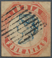 Indien: 1854 Lithographed 4a. Blue & Red From 2nd Printing, Sheet Pos. 5, Used And Cancelled By Diam - 1852 District De Scinde