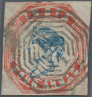 Indien: 1854-55 Lithographed 4a. Blue & Red, 5th Printing, Pos. 7, Used And Cancelled By Fine Strike - 1852 Provincia Di Sind