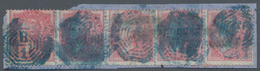 Indien: 1856, 8a. Pale Carmine Horizontal Strip Of Five, Die I, Used On Small Piece Of Bluish Envelo - 1852 Provincie Sind