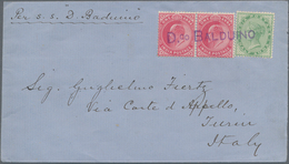 Indien: 1902 (ca.), QV ½a. Yellow-green And Pair KEVII 1a. Carmine On Ship Letter "Per S.s. D.Baldui - 1852 Provincie Sind