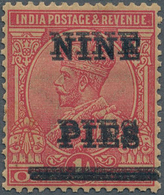 Indien: 1921 9p. On 1a. Carmine, Variety SURCHARGE DOUBLE, Mounted Mint With Large Part Original Gum - 1852 District De Scinde