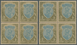 Indien: 1926-33 KGV. 15r. Blue & Olive Two Blocks Of Four, One With Wmk Mult Star Upright, The Other - 1852 District De Scinde