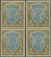 Indien: 1926-33 KGV. 15r. Blue & Olive Two Vertical Pairs, One With Wmk Mult Star Upright, The Other - 1852 District De Scinde