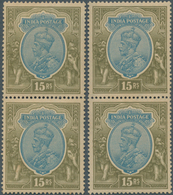 Indien: 1926-33 KGV. 15r. Blue & Olive Two Vertical Pairs, One With Wmk Mult Star Upright, The Other - 1852 Provincia De Sind