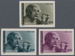 Indien: 1979 'Albert Einstein' 1r., Three Imperforated Colour Proofs In Sepia, Grey-blue And Purple - 1852 Sind Province