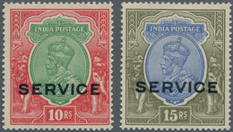Indien - Dienstmarken: 1912-23 KGV. 10r. And 15r., Wmk Single Star, EXPERIMENTAL PRINTING With SHINY - Timbres De Service