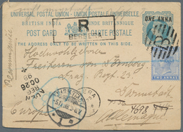 Indien - Used Abroad: BRITISH SOMALILAND 1898: Indian P/s Card 1a On 1½a. Blue Used REGISTERED From - Otros & Sin Clasificación